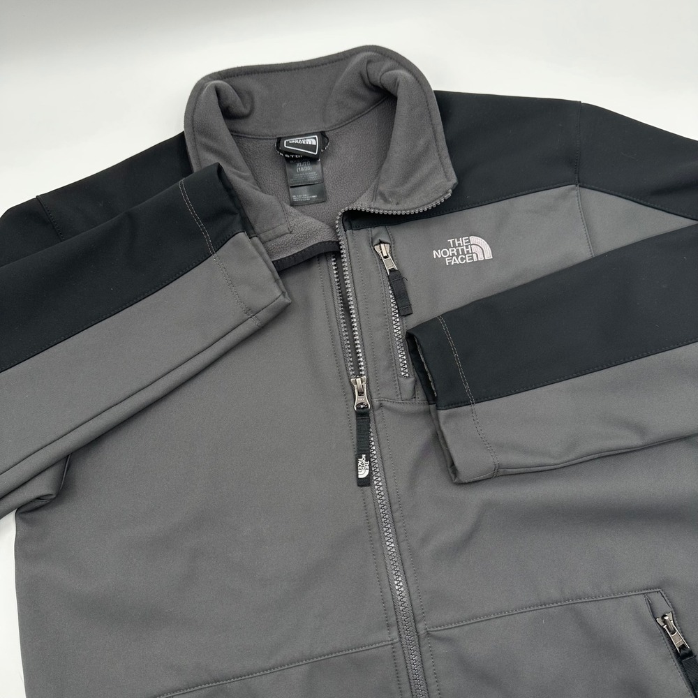 The North Face Boys XL 18/20 Gray Black Apex Bionic Softshell Fleece Jacket READ